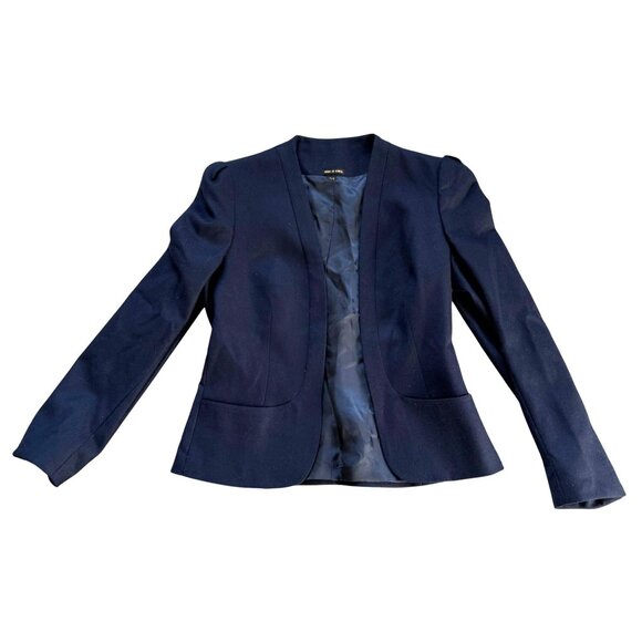 Luba 100% Wool Open Front Blazer Jacket Women's Size 7/8 Blue Career Office - Picture 1 of 10